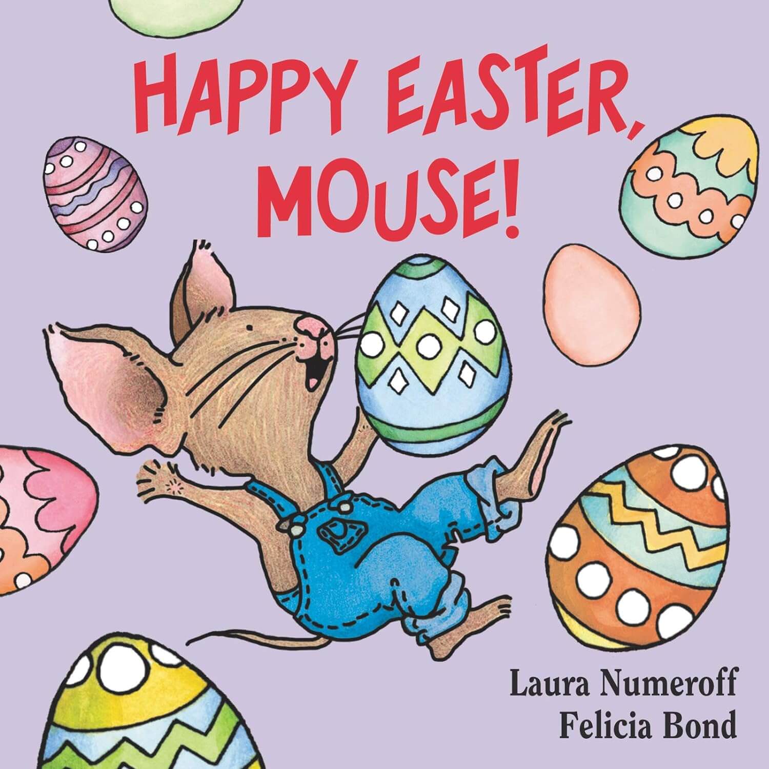Cute mouse with purple background and easter eggs